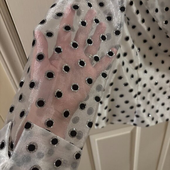 Another Thyme Women's Black/White Polka Dot Glitter Top Jacket Size: 8 Holiday - Picture 4 of 7